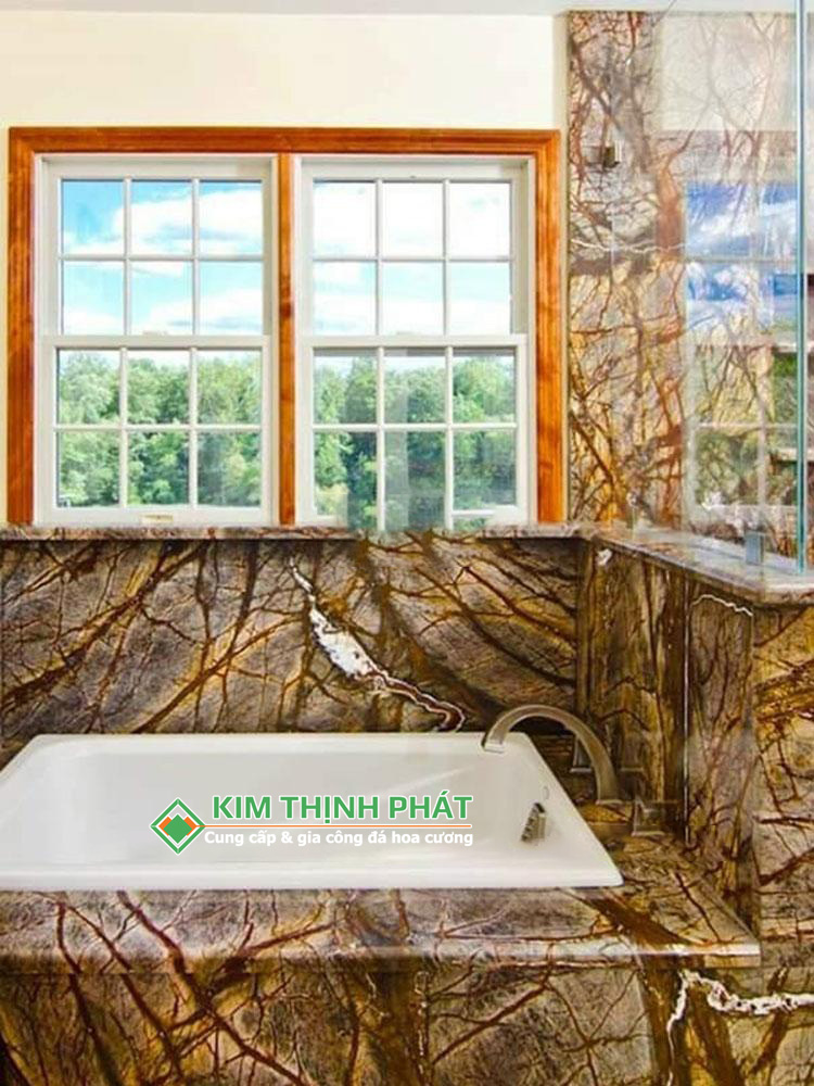 Tấm Đá Marble Nâu Rừng Mưa (Rainforest Brown) ốp tường phòng tắm