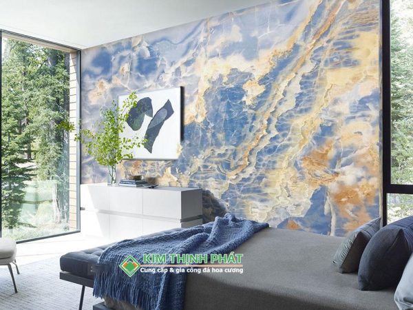 Đá Xuyên Sáng Xanh Ngọc Bích (Pakistan Blue Onyx) ốp tường phòng khách