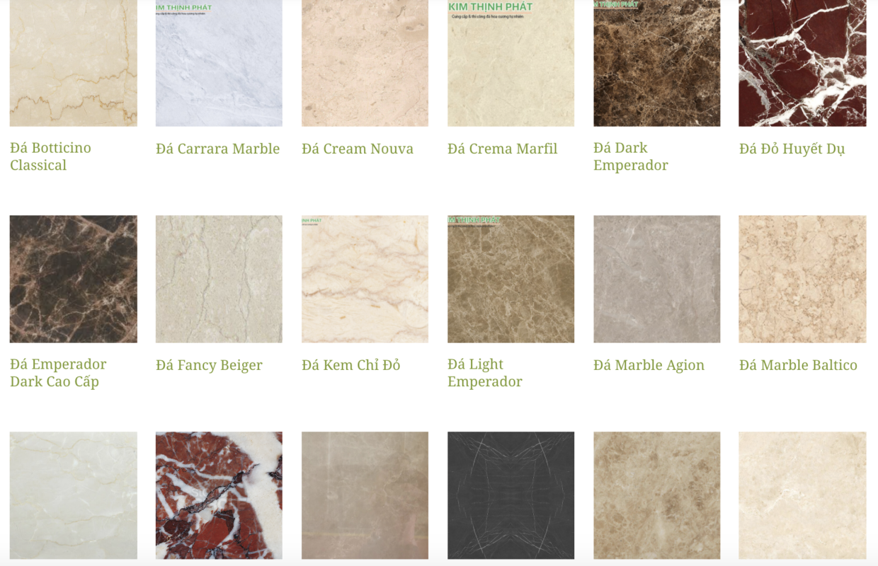 có rất nhiều màu sắc đá marble khác nhau